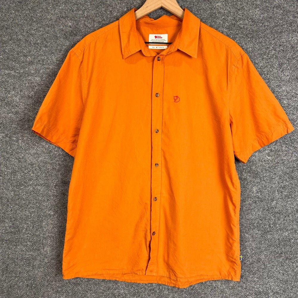 Fjallraven Ovik Lite Shirt Mens Medium Orange Short Sleeve Button Down